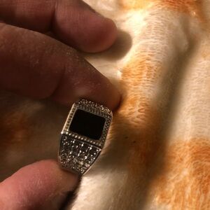 Sterling-Look Black Onyx Statement Ring